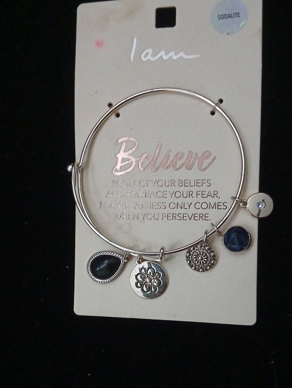 Believe Sodalite Charm Bangle - Silver with Blue Charms